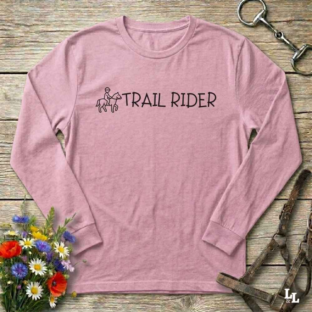 pink Trail Rider Long Sleeve Tee for Horse Riders, Trail Riding Sweatshirt Equestrian Wear