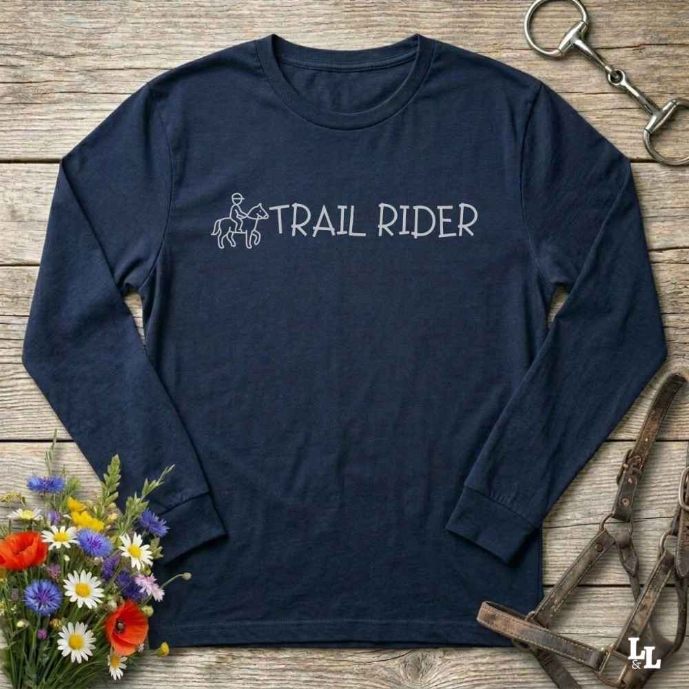 navy blue Trail Rider Long Sleeve Tee for Horse Riders, Trail Riding Sweatshirt Equestrian Wear