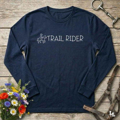 navy blue Trail Rider Long Sleeve Tee for Horse Riders, Trail Riding Sweatshirt Equestrian Wear