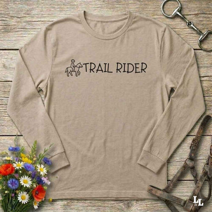 beige Trail Rider Long Sleeve Tee for Horse Riders, Trail Riding Sweatshirt Equestrian Wear