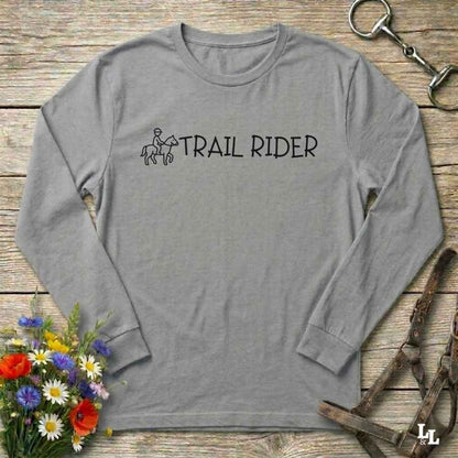 gray Trail Rider Long Sleeve Tee for Horse Riders, Trail Riding Sweatshirt Equestrian Wear