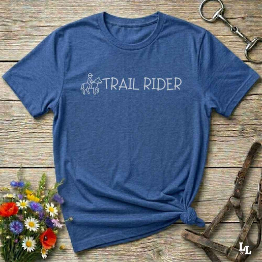 blue Trail Rider T-Shirt for Horse Lovers, Equestrian Wear for Trail Riding