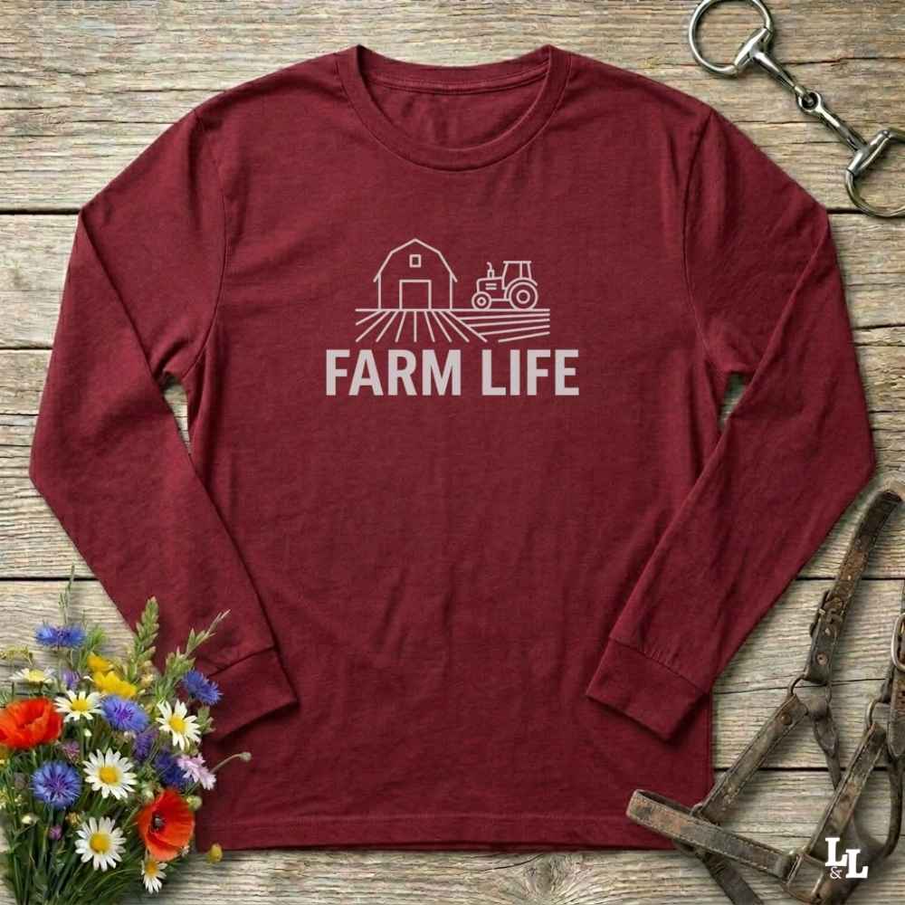 red Farm Life Long Sleeve Tee for Horse Riders, Farmer Sweatshirt, Equestrian Apparel
