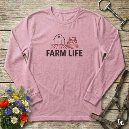 pink Farm Life Long Sleeve Tee for Horse Riders, Farmer Sweatshirt, Equestrian Apparel