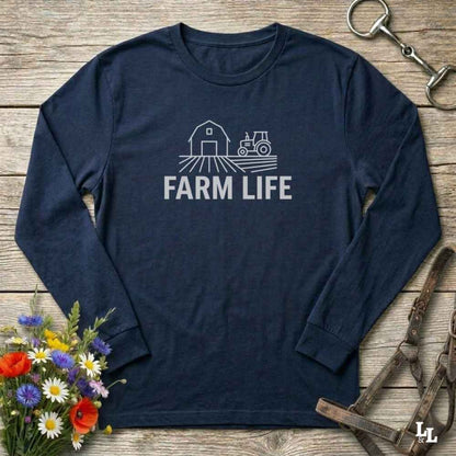 navy blue Farm Life Long Sleeve Tee for Horse Riders, Farmer Sweatshirt, Equestrian Apparel
