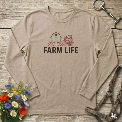 beige Farm Life Long Sleeve Tee for Horse Riders, Farmer Sweatshirt, Equestrian Apparel