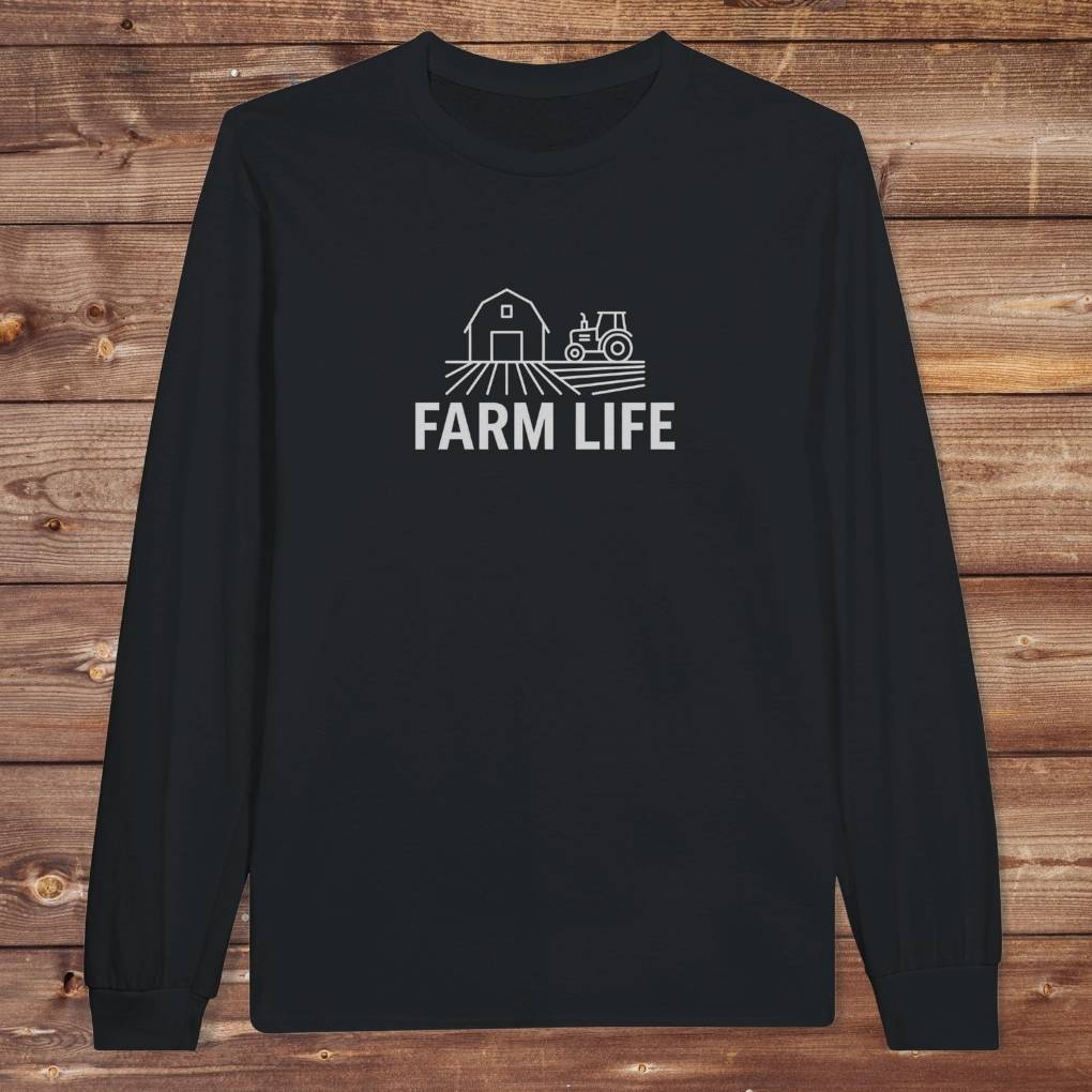 Black Farm Life Long Sleeve Tee for Horse Riders, Farmer Sweatshirt, Equestrian Apparel