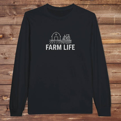 Black Farm Life Long Sleeve Tee for Horse Riders, Farmer Sweatshirt, Equestrian Apparel