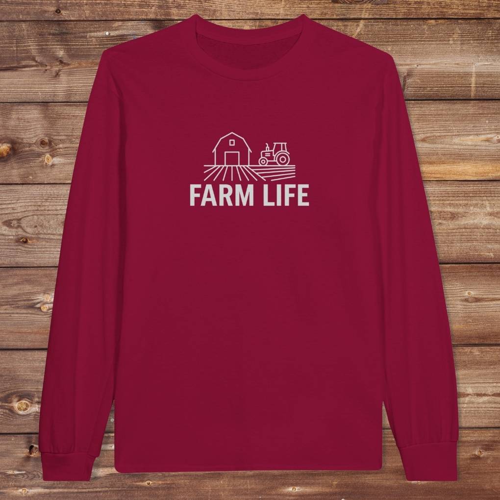 Red Farm Life Long Sleeve Tee for Horse Riders, Farmer Sweatshirt, Equestrian Apparel