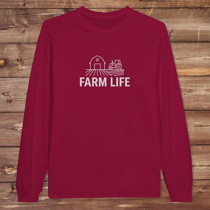 Red Farm Life Long Sleeve Tee for Horse Riders, Farmer Sweatshirt, Equestrian Apparel