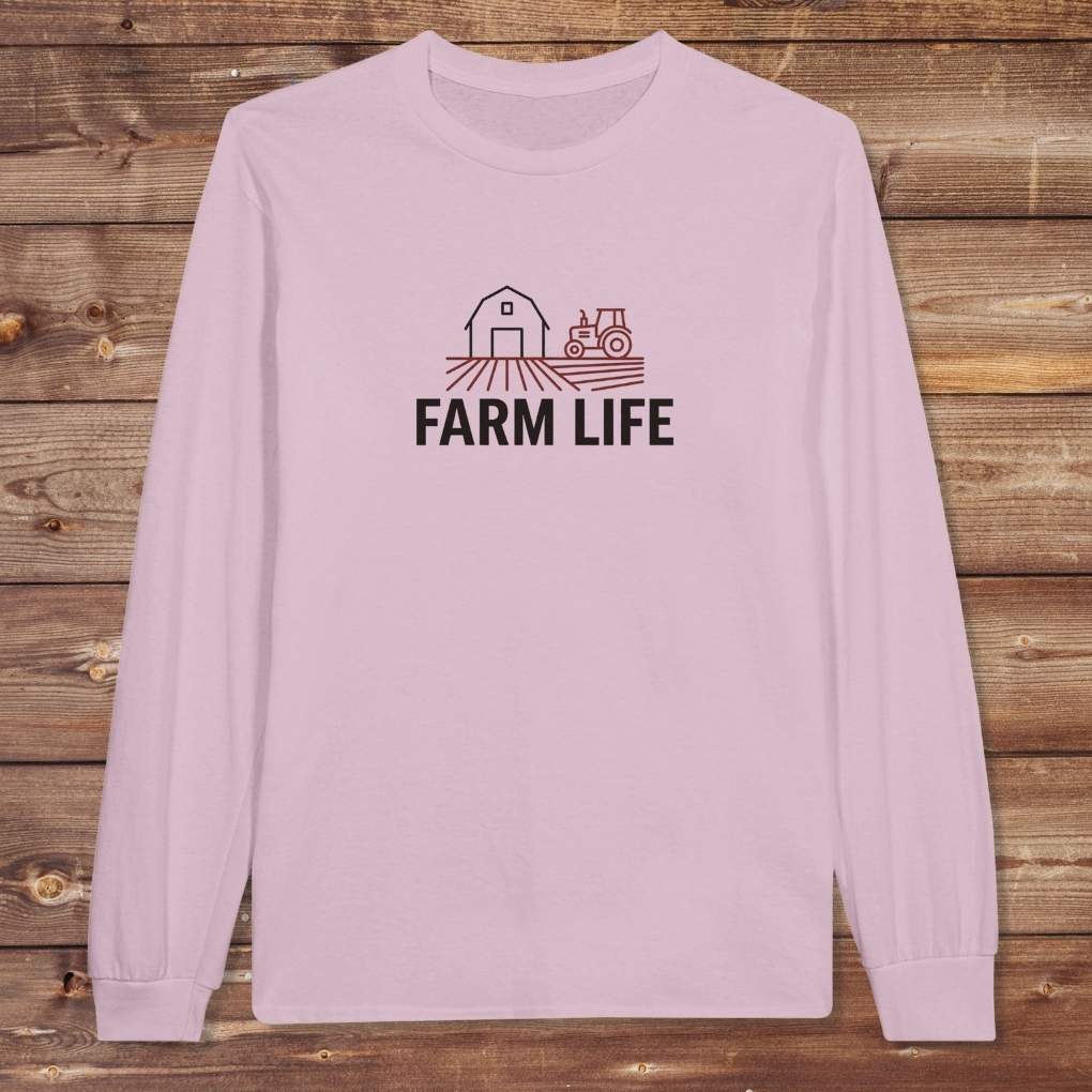 Pink Farm Life Long Sleeve Tee for Horse Riders, Farmer Sweatshirt, Equestrian Apparel