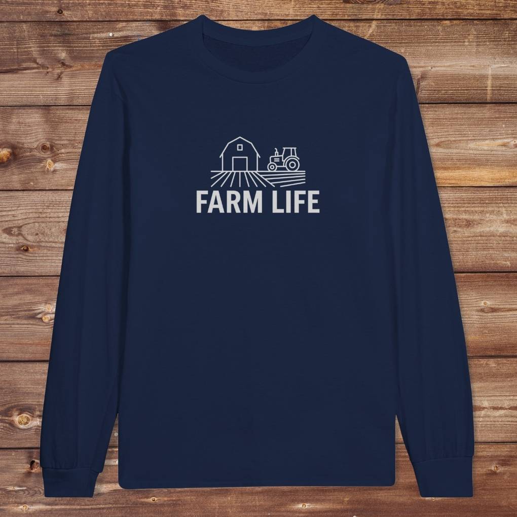 navy Blue Farm Life Long Sleeve Tee for Horse Riders, Farmer Sweatshirt, Equestrian Apparel