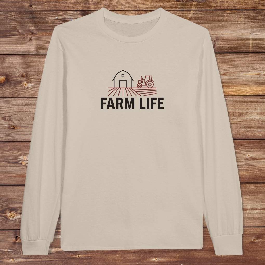 Beige Farm Life Long Sleeve Tee for Horse Riders, Farmer Sweatshirt, Equestrian Apparel