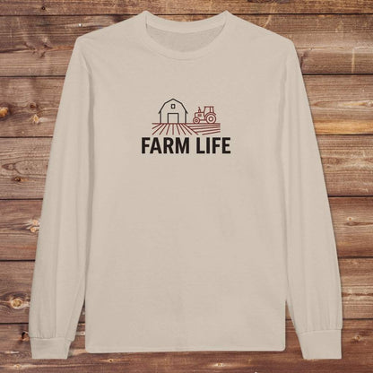 Beige Farm Life Long Sleeve Tee for Horse Riders, Farmer Sweatshirt, Equestrian Apparel