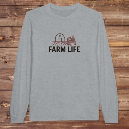 Gray Farm Life Long Sleeve Tee for Horse Riders, Farmer Sweatshirt, Equestrian Apparel