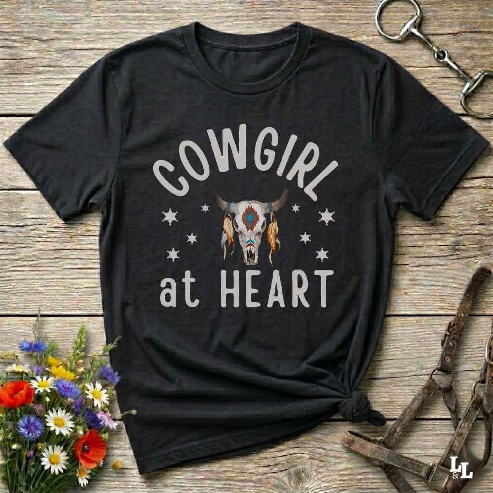 black Cowgirl at Heart T-Shirt, Essential Barn Tee for Horse Lovers, Equestrian Apparel.