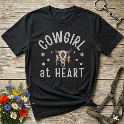 black Cowgirl at Heart T-Shirt, Essential Barn Tee for Horse Lovers, Equestrian Apparel.