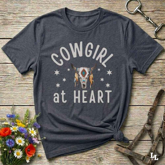 gray Cowgirl at Heart T-Shirt, Essential Barn Tee for Horse Lovers, Equestrian Apparel.