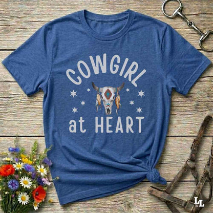 blue Cowgirl at Heart T-Shirt, Essential Barn Tee for Horse Lovers, Equestrian Apparel.