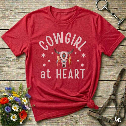 red Cowgirl at Heart T-Shirt, Essential Barn Tee for Horse Lovers, Equestrian Apparel.