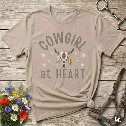 beige Cowgirl at Heart T-Shirt, Essential Barn Tee for Horse Lovers, Equestrian Apparel.
