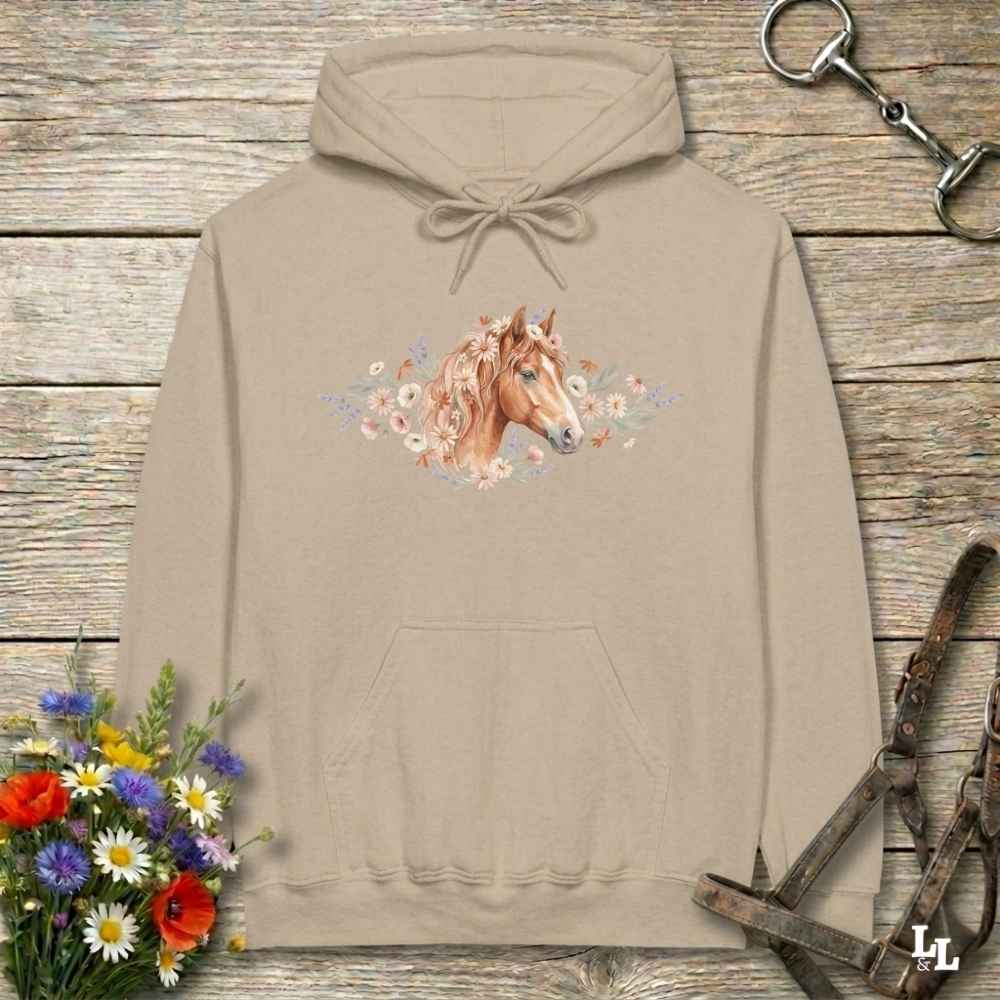 beige Wild and Free Hoodie for Horse Riders, Equestrian Hoodie Cozy Barn Wear, perfect gift for horse lovers