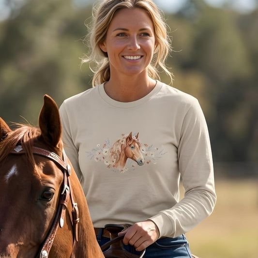 Wild and Free Long Sleeve Tee for Horse Lovers, Trail Riding Tee Barn Wear, perfect birthday gift for horse riders