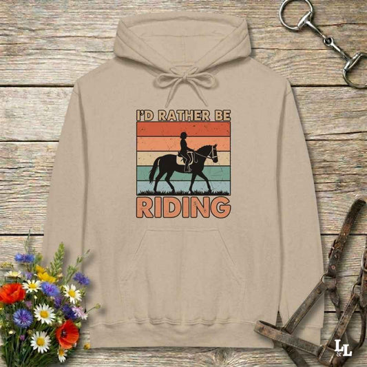 beige I'd Rather be Riding Hoodie for Horse Riders, Cozy Barn Wear Hoodie, perfect gift for horse lovers