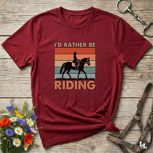 red I'd Rather be Riding T-Shirt for Horse Riders, Trail Riding Tee, perfect gift for horse lovers