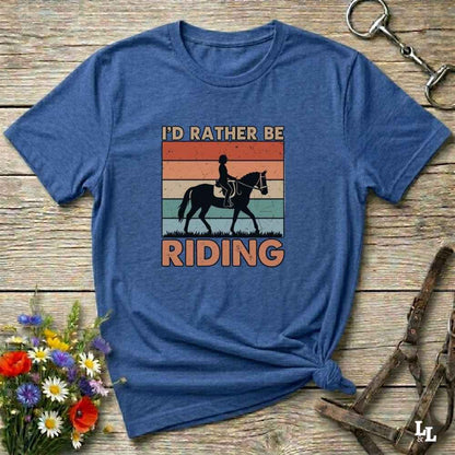 blue I'd Rather be Riding T-Shirt for Horse Riders, Trail Riding Tee, perfect gift for horse lovers