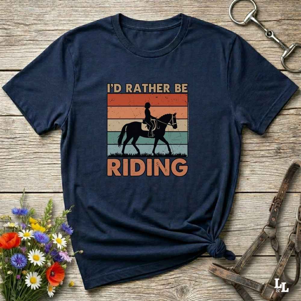 navy blue I'd Rather be Riding T-Shirt for Horse Riders, Trail Riding Tee, perfect gift for horse lovers