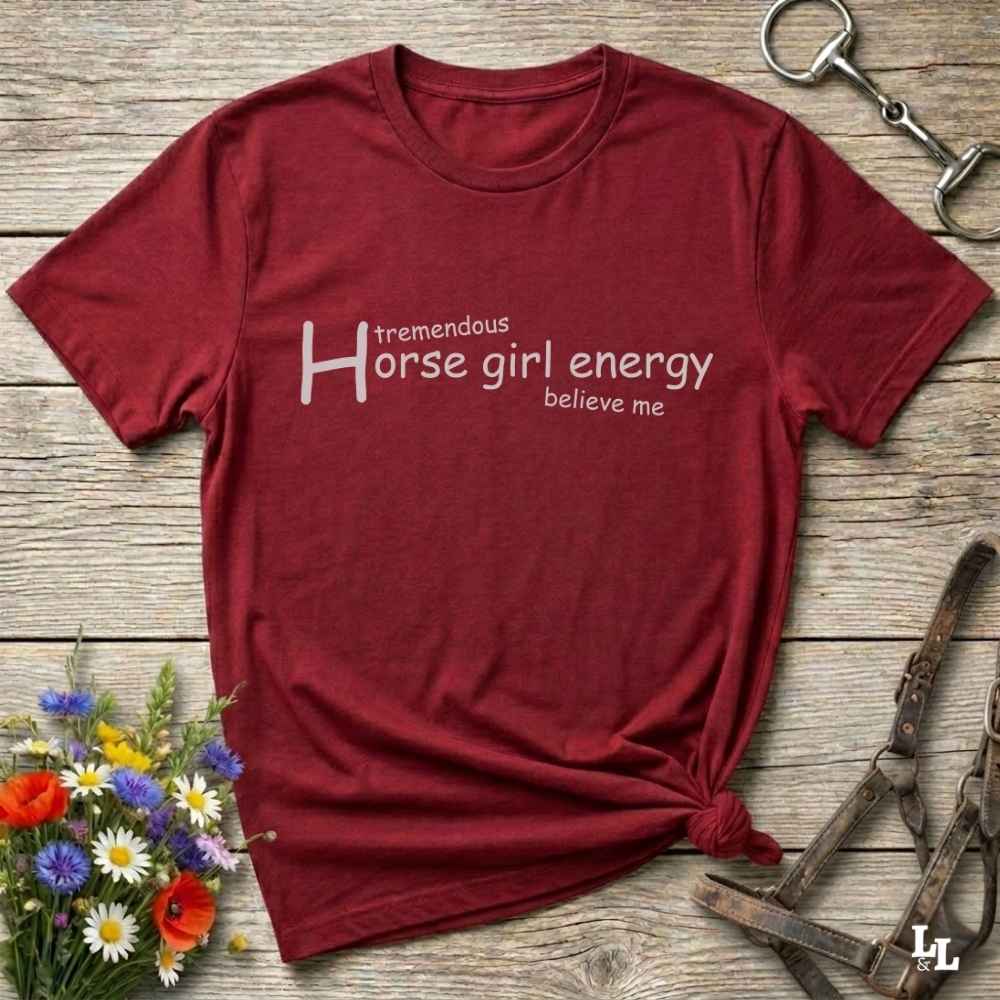 red Horse Girl Energy T-Shirt gift for Horse Riders, Horse Lover Tee, Trail Riding Top. Perfect gift for horse lover, gift for mothers day, xmas gift for horse riders.