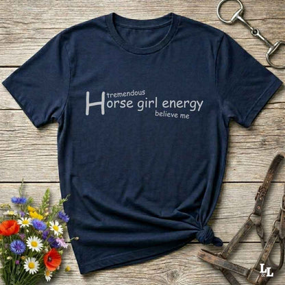 navy blue Horse Girl Energy T-Shirt gift for Horse Riders, Horse Lover Tee, Trail Riding Top. Perfect gift for horse lover, gift for mothers day, xmas gift for horse riders.
