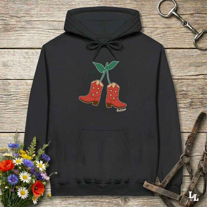 Black Cherry Cowboy Boots Hoodie for Horse Riders, Barn Wear Hoodie, Trail Riding Top, horse girl hoodie, horse mom hoodie, horse lover, horse girl, Funny horse lover gifts, Funny horse hoodies, Horse girl gifts, Equestrian graphic hoodies, fathers day gift, Sarcastic horse hoodie