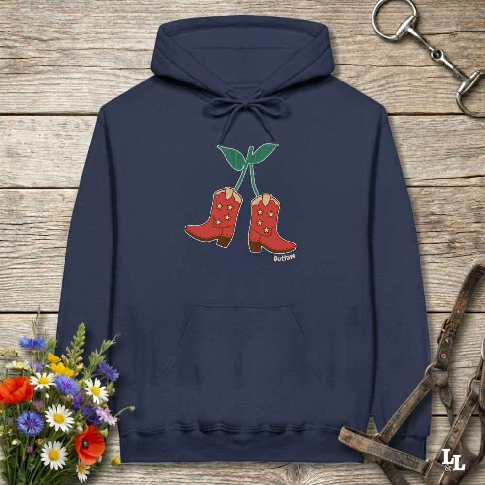 Navy blue Cherry Cowboy Boots Hoodie for Horse Riders, Barn Wear Hoodie, Trail Riding Top, horse girl hoodie, horse mom hoodie, horse lover, horse girl, Funny horse lover gifts, Funny horse hoodies, Horse girl gifts, Equestrian graphic hoodies, fathers day gift, Sarcastic horse hoodie