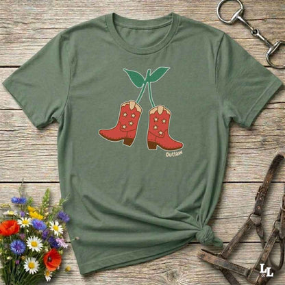 Green Cherry Cowboy Boots T-Shirt for Horse Lovers, Equestrian Wear, Perfect gift for Horse Riders, horse girl shirt, horse mom shirt, horse lover, horse girl, Funny horse lover gifts, Funny horse shirts, Horse girl gifts, Equestrian graphic tees, fathers day gift, Sarcastic horse shirt