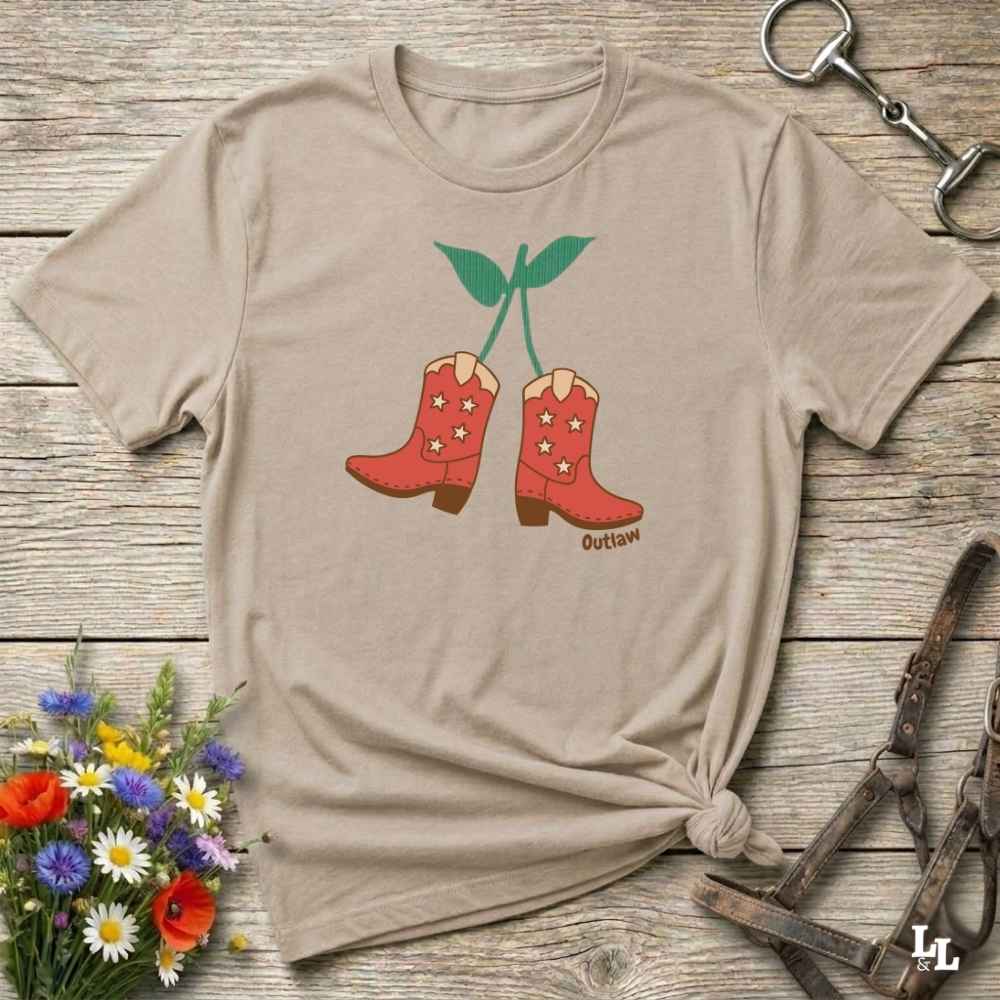 Beige Cherry Cowboy Boots T-Shirt for Horse Lovers, Equestrian Wear, Perfect gift for Horse Riders, horse girl shirt, horse mom shirt, horse lover, horse girl, Funny horse lover gifts, Funny horse shirts, Horse girl gifts, Equestrian graphic tees, fathers day gift, Sarcastic horse shirt