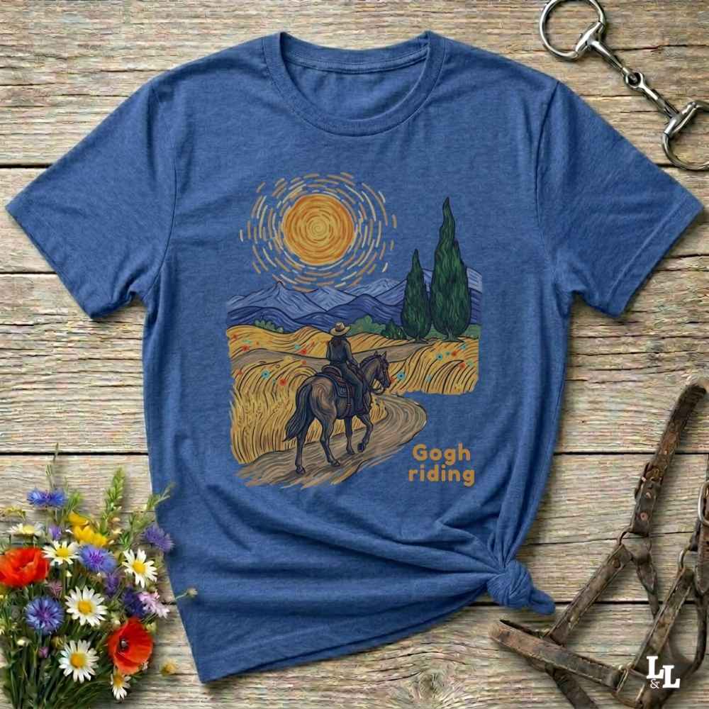 blue Gogh Riding T-Shirt for Horse Lovers, Horse Mom Shirt, Equestrian Wear, everyday barn wear, horse girl shirt, fathers day gift, mothers day