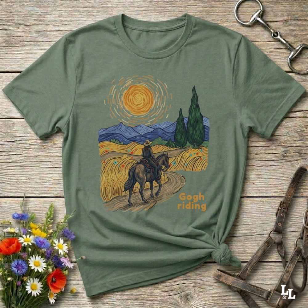 green Gogh Riding T-Shirt for Horse Lovers, Horse Mom Shirt, Equestrian Wear, everyday barn wear, horse girl shirt, fathers day gift, mothers day