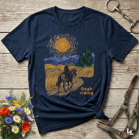 navy blue Gogh Riding T-Shirt for Horse Lovers, Horse Mom Shirt, Equestrian Wear, everyday barn wear, horse girl shirt, fathers day gift, mothers day