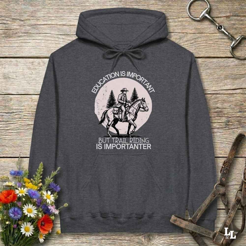Dark gray Education is Important Hoodie for Horse Lovers, Perfect gift for Horse Rider, horse girl hoodie, horse mom hoodie, horse lover, horse girl, Funny horse lover gifts, Funny horse hoodies, Horse girl gifts, Equestrian graphic hoodies, fathers day gift, Sarcastic horse hoodie
