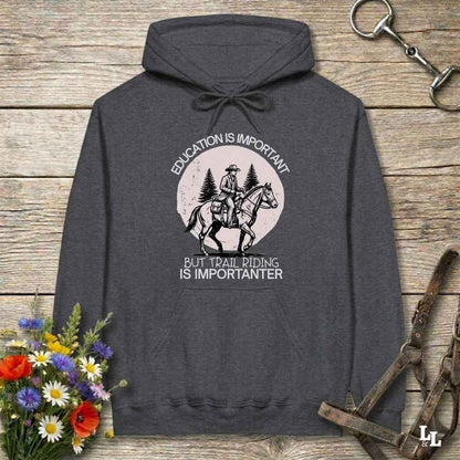 Dark gray Education is Important Hoodie for Horse Lovers, Perfect gift for Horse Rider, horse girl hoodie, horse mom hoodie, horse lover, horse girl, Funny horse lover gifts, Funny horse hoodies, Horse girl gifts, Equestrian graphic hoodies, fathers day gift, Sarcastic horse hoodie