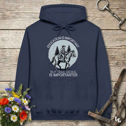 navy blue Education is Important Hoodie for Horse Lovers, Perfect gift for Horse Rider, horse girl hoodie, horse mom hoodie, horse lover, horse girl, Funny horse lover gifts, Funny horse hoodies, Horse girl gifts, Equestrian graphic hoodies, fathers day gift, Sarcastic horse hoodie