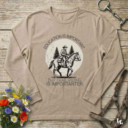 Sand beige Education is Important Long Sleeve Tee for Horse Lovers, Equestrian Wear, horse girl shirt, horse mom shirt, horse lover, horse girl, Funny horse lover gifts, Funny horse shirts, Horse girl gifts, Equestrian graphic tees, fathers day gift, Sarcastic horse shirt