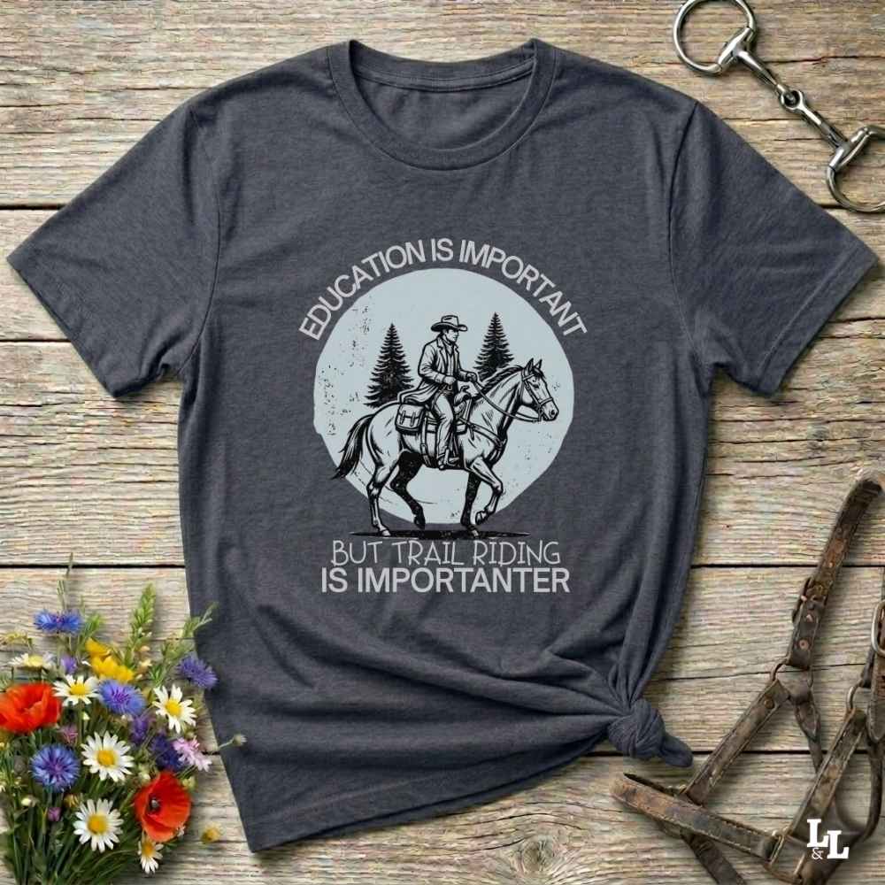 Gray Education is Important T-Shirt for Horse Lovers, Equestrian Wear Short Tee, horse girl shirt, horse mom shirt, horse lover, horse girl, Funny horse lover gifts, Funny horse shirts, Horse girl gifts, Equestrian graphic tees, fathers day gift, Sarcastic horse shirt