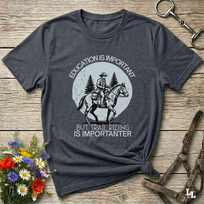 Gray Education is Important T-Shirt for Horse Lovers, Equestrian Wear Short Tee, horse girl shirt, horse mom shirt, horse lover, horse girl, Funny horse lover gifts, Funny horse shirts, Horse girl gifts, Equestrian graphic tees, fathers day gift, Sarcastic horse shirt