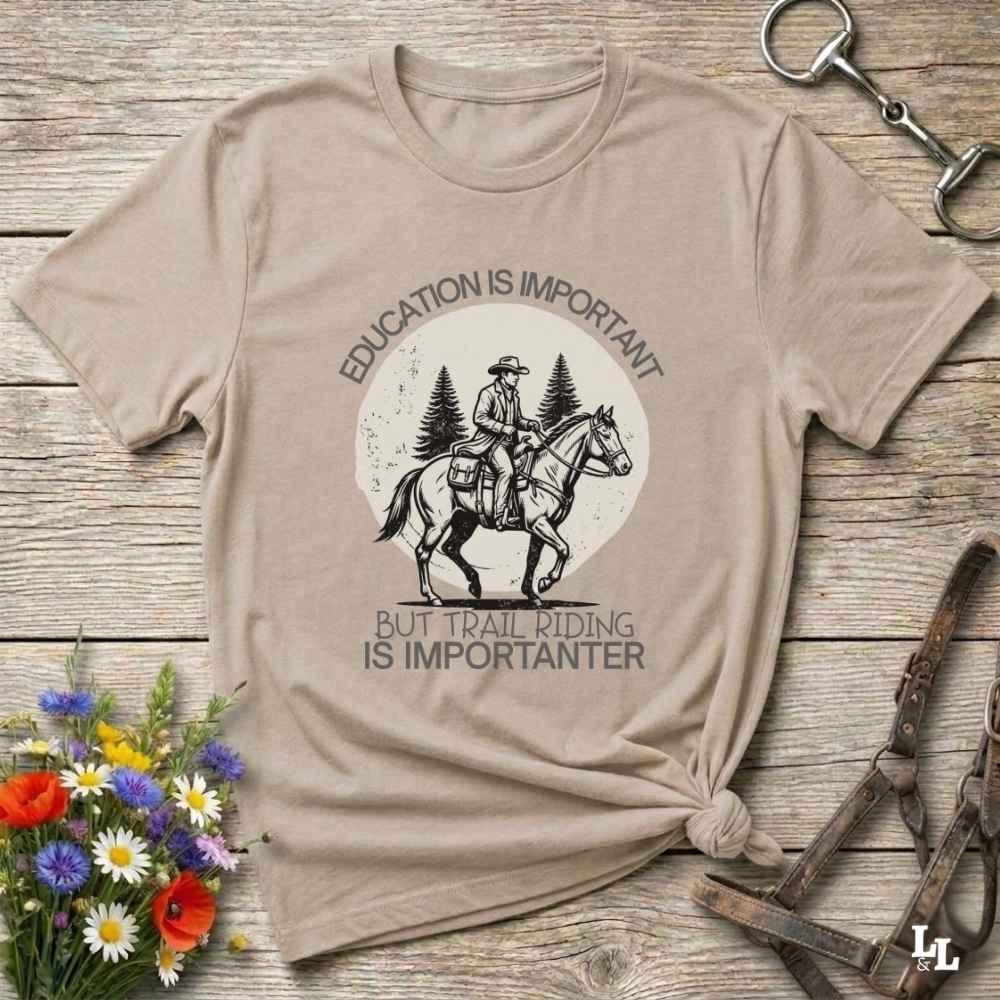Sand beige Education is Important T-Shirt for Horse Lovers, Equestrian Wear Short Tee, horse girl shirt, horse mom shirt, horse lover, horse girl, Funny horse lover gifts, Funny horse shirts, Horse girl gifts, Equestrian graphic tees, fathers day gift, Sarcastic horse shirt