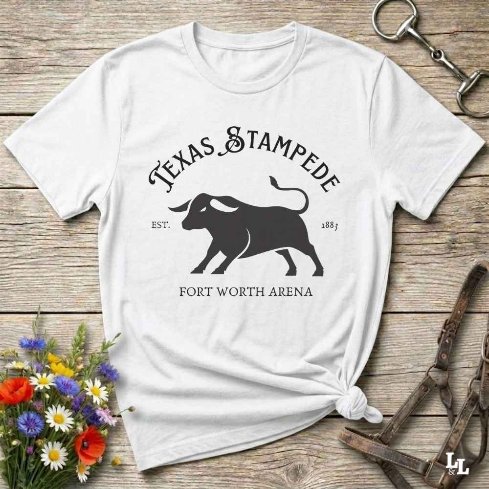 white Fun western t-shirt for horse lovers and cowgirls. Western cowgirl graphic tee with horse design. Cowboy humor t-shirt for rodeo and country lovers. Horse lover funny t-shirt with western theme. Country style horse graphic tee for cowboys and cowgirls. Retro style funny western shirt for equestrians. Cute and funny country shirt with horse print. Southern cowgirl funny quote shirt for horse lovers. Texas stampede Fort Worth Arena.
