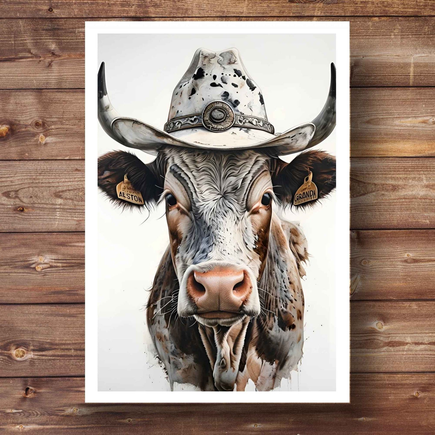 Longhorn Cow with Cowboy Hat