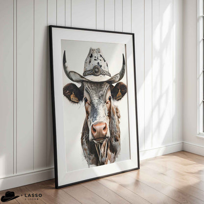 Longhorn Cow with Cowboy Hat
